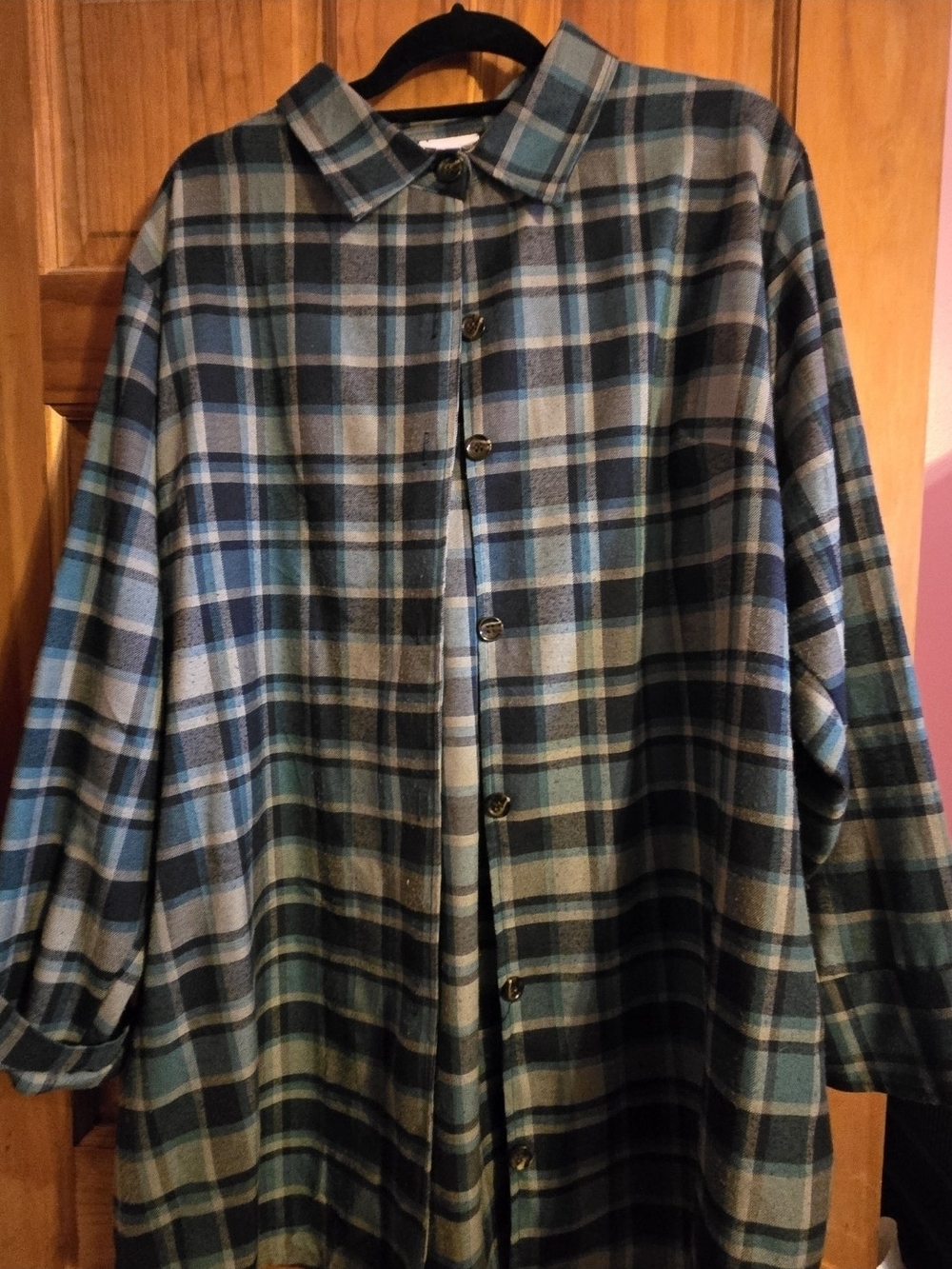 LuLaRoe Teal, Navy & Gray Plaid Shirt Jacket With Pockets